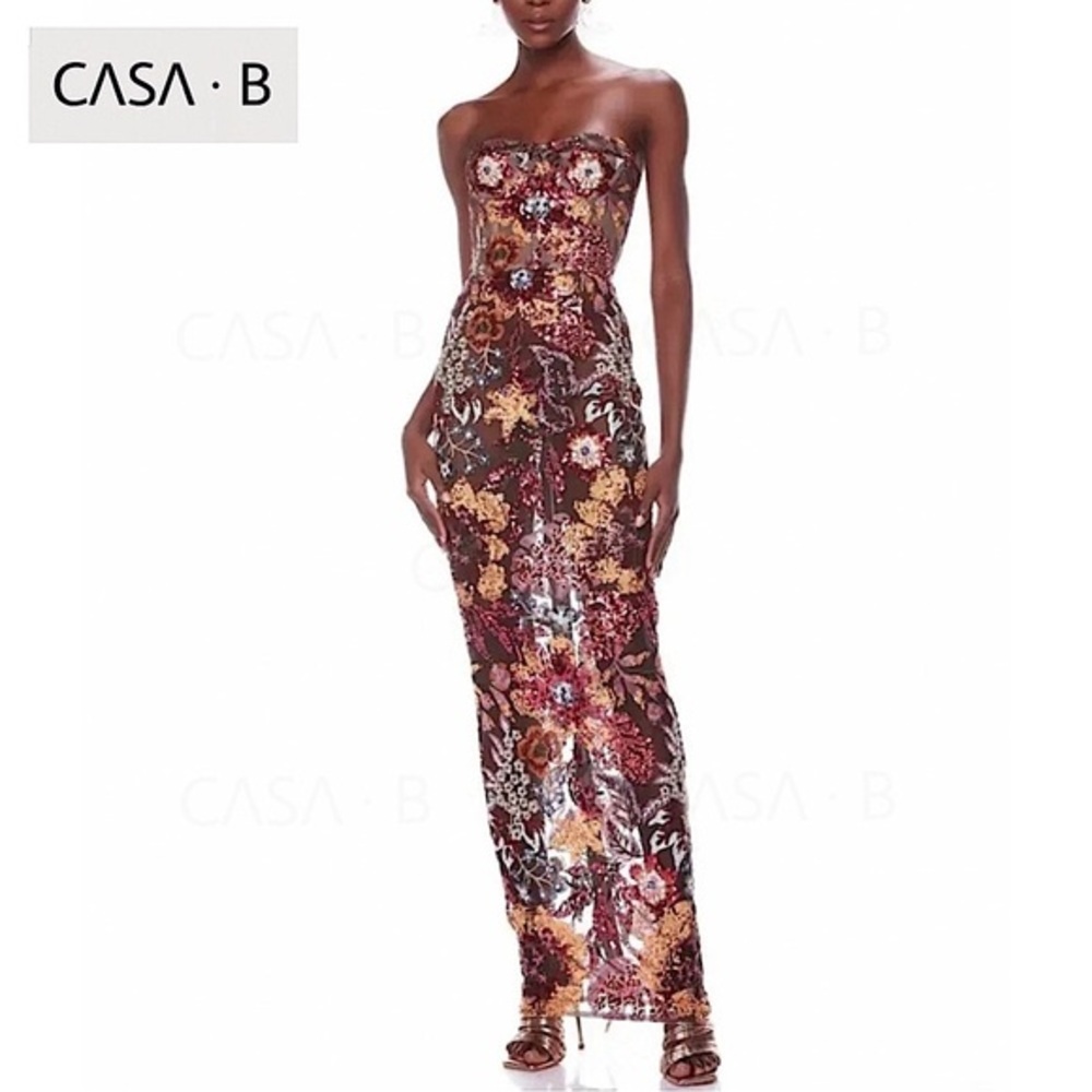 NEW!💫to CASA B| Stella Floral Luxury Sequin Strapless Midi dress